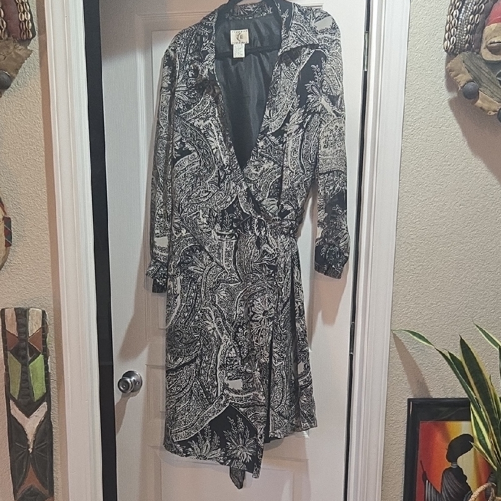 Ice Black and Cream Silk Dress Lined